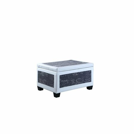 HOMEROOTS Black Postcard Faux Leather Storage Bench & Two Ottomans; Blue & White 469417